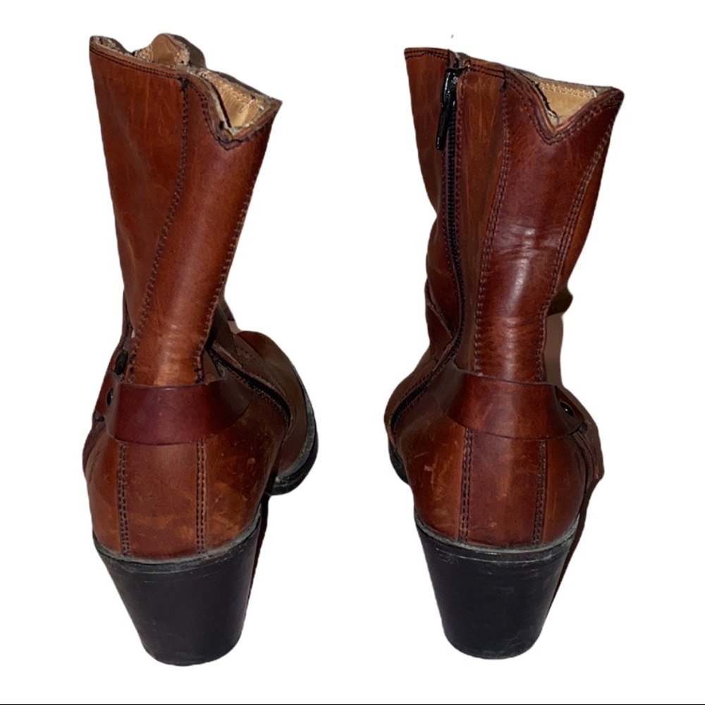 Frye Leather Zip Harness Short Boots 7 - Picture 3 of 13